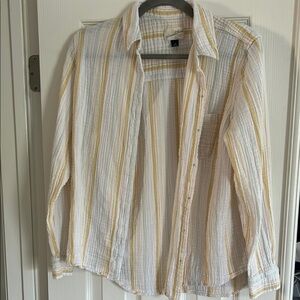 Yellow and White Striped Button-Up Shirt